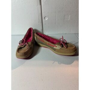 Sperry Top Sider Women's Brown Pink Fur Lined Boat Shoes Size 10M